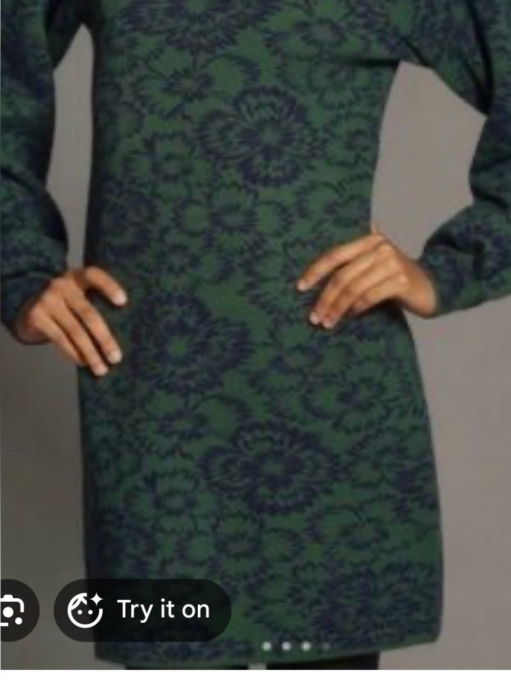 Green Floral-Pattern Long-Sleeve Shift Dress